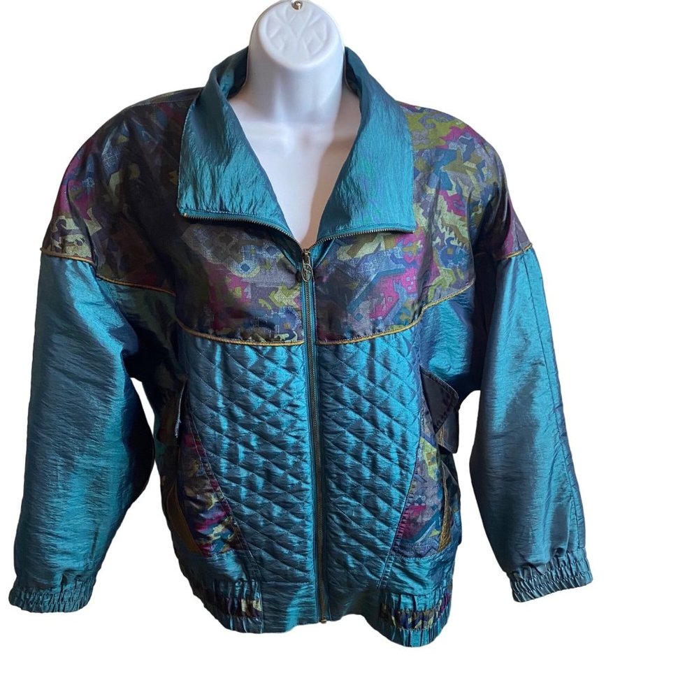 Lavon by Cheerful Corp teal and burgundy zip vintage jacket size 8